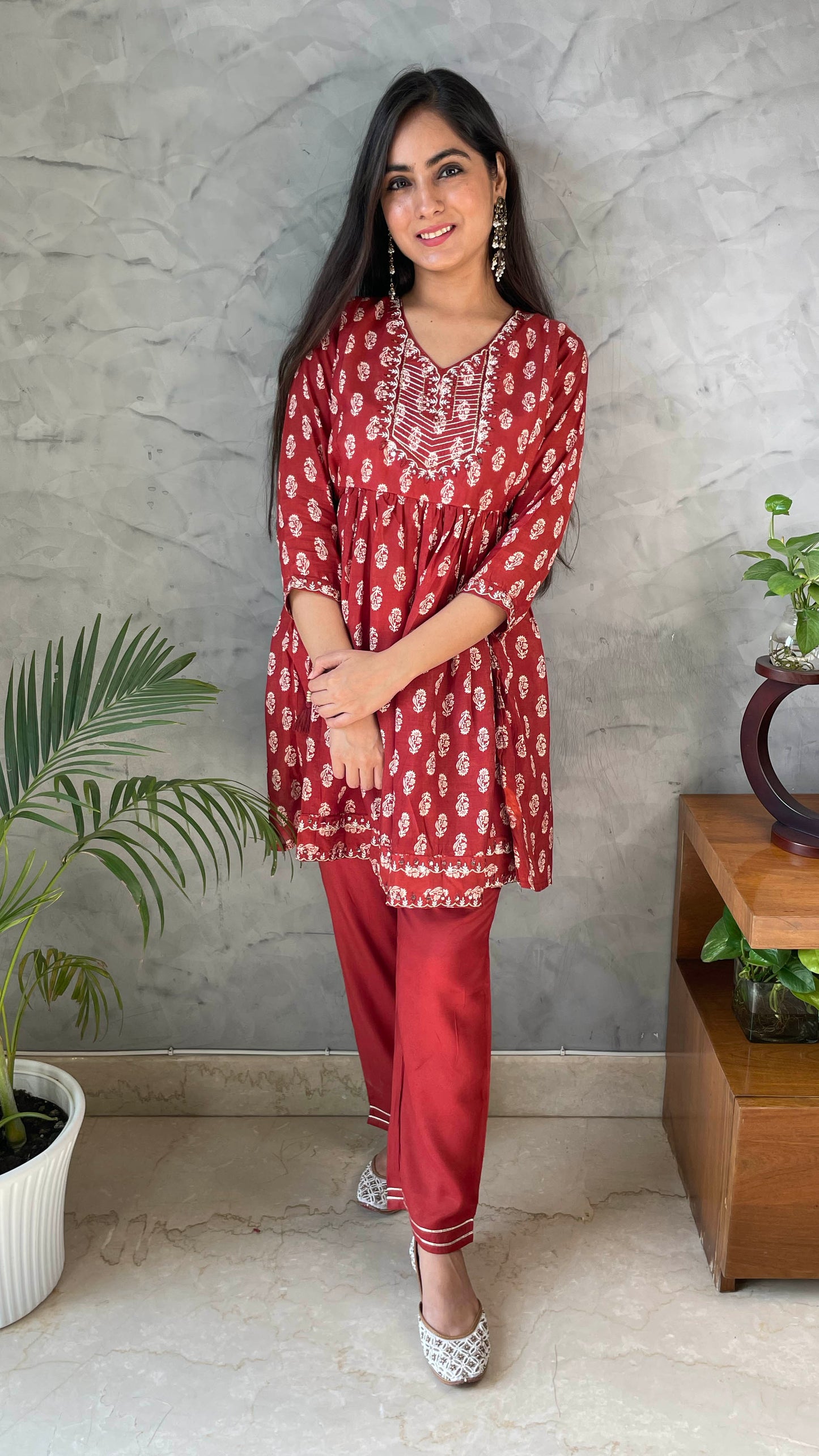 Rustic Red Muslin Coord Set