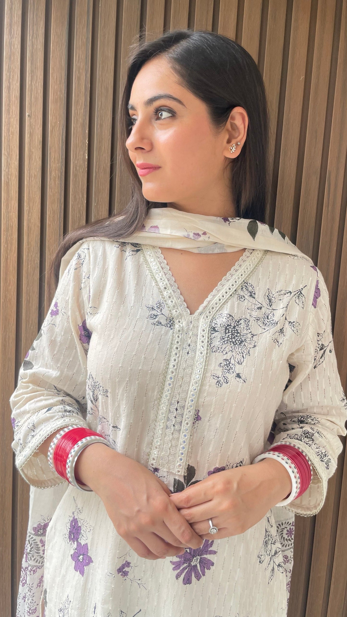 Naina Cream Purple Suit