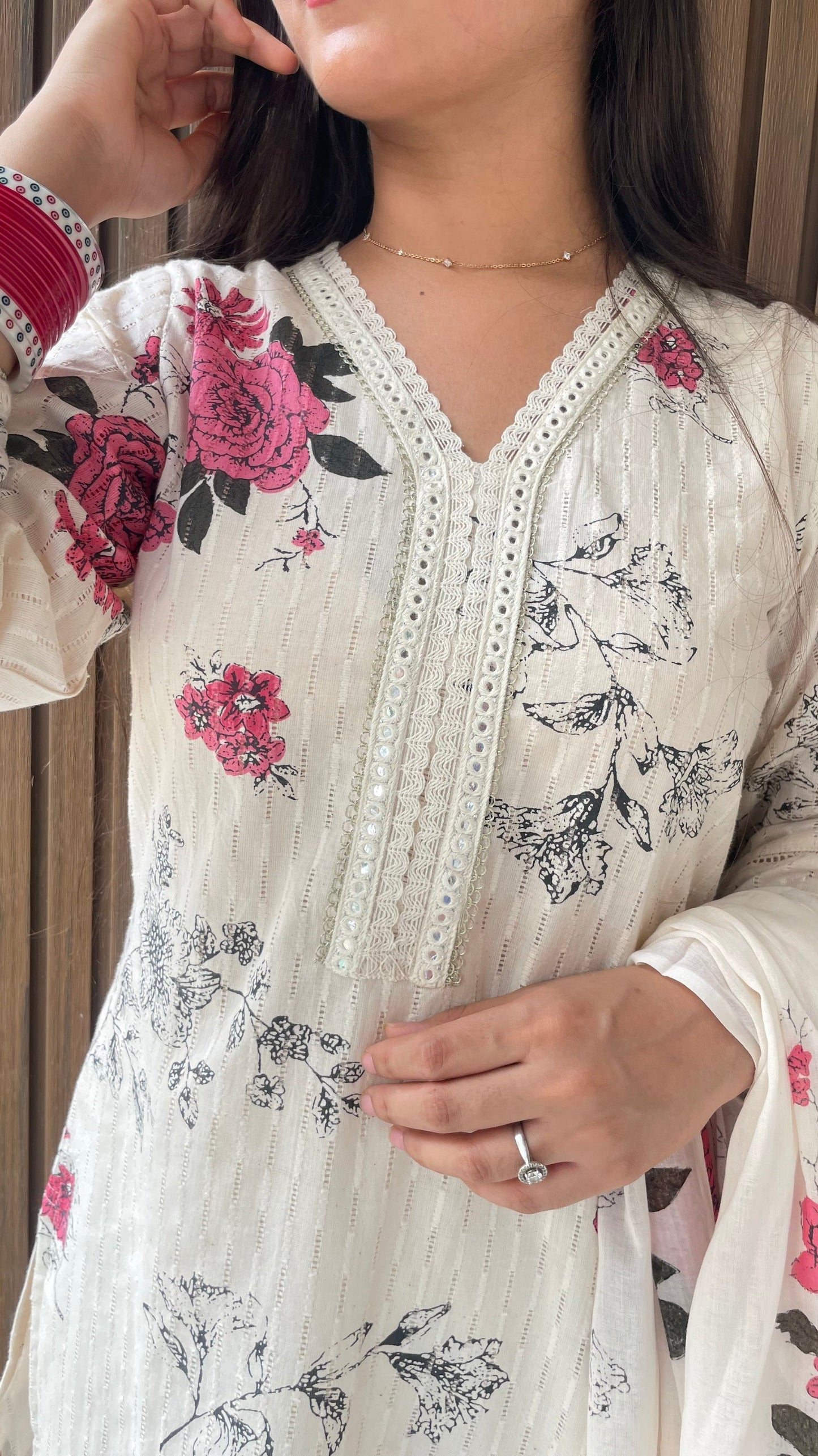 Naina Cream Pink Lace Suit