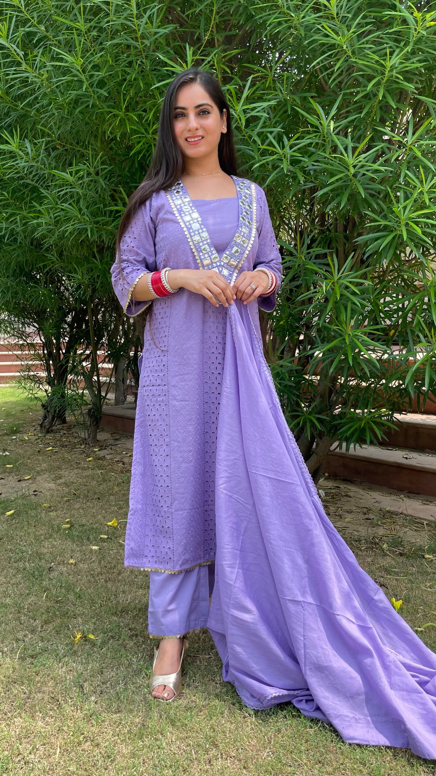 Nidhi Purple Schiffli Suit