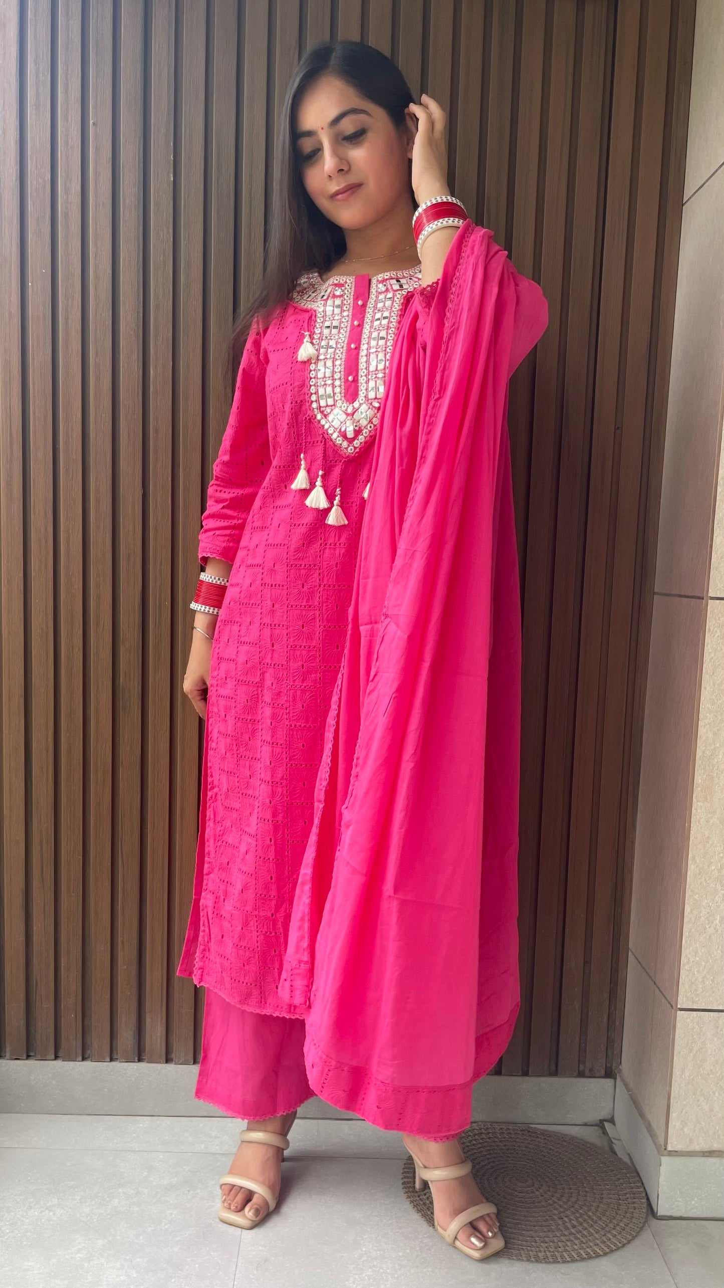 Anushka Pink Schiffli Suit