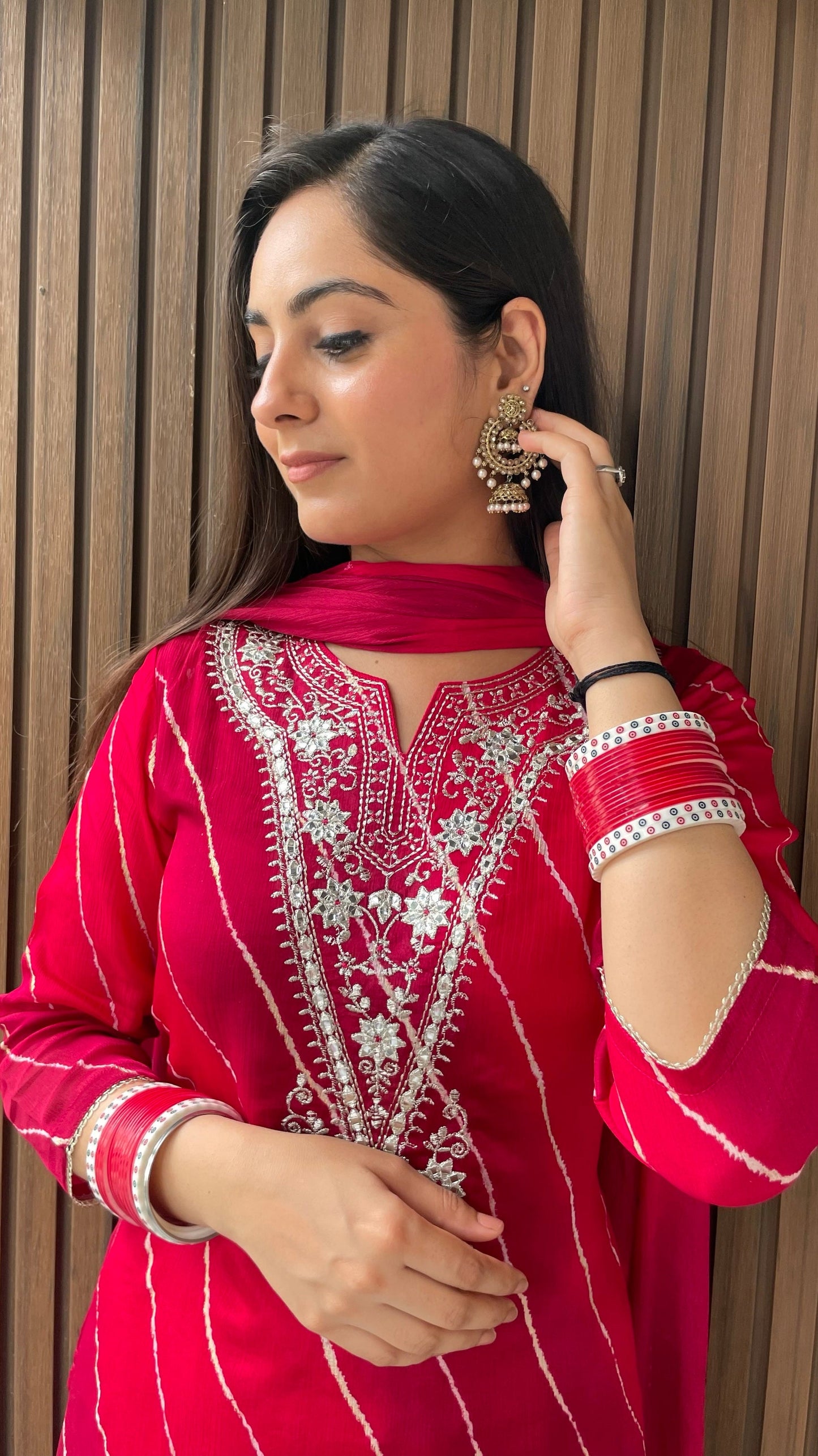 Gurmeher Red Chinnon Suit