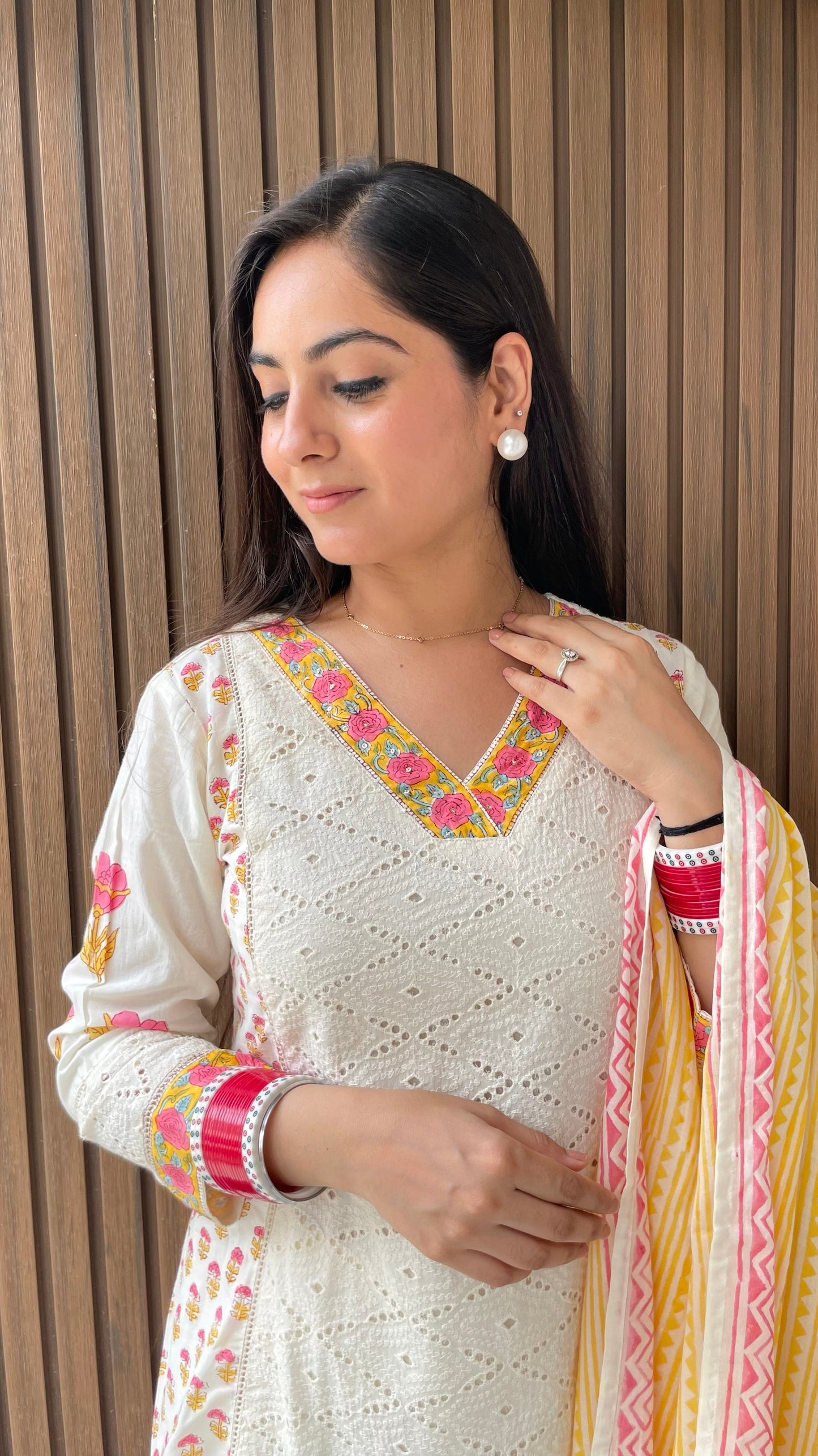 Ruhi Cream Schiffli A-line Suit