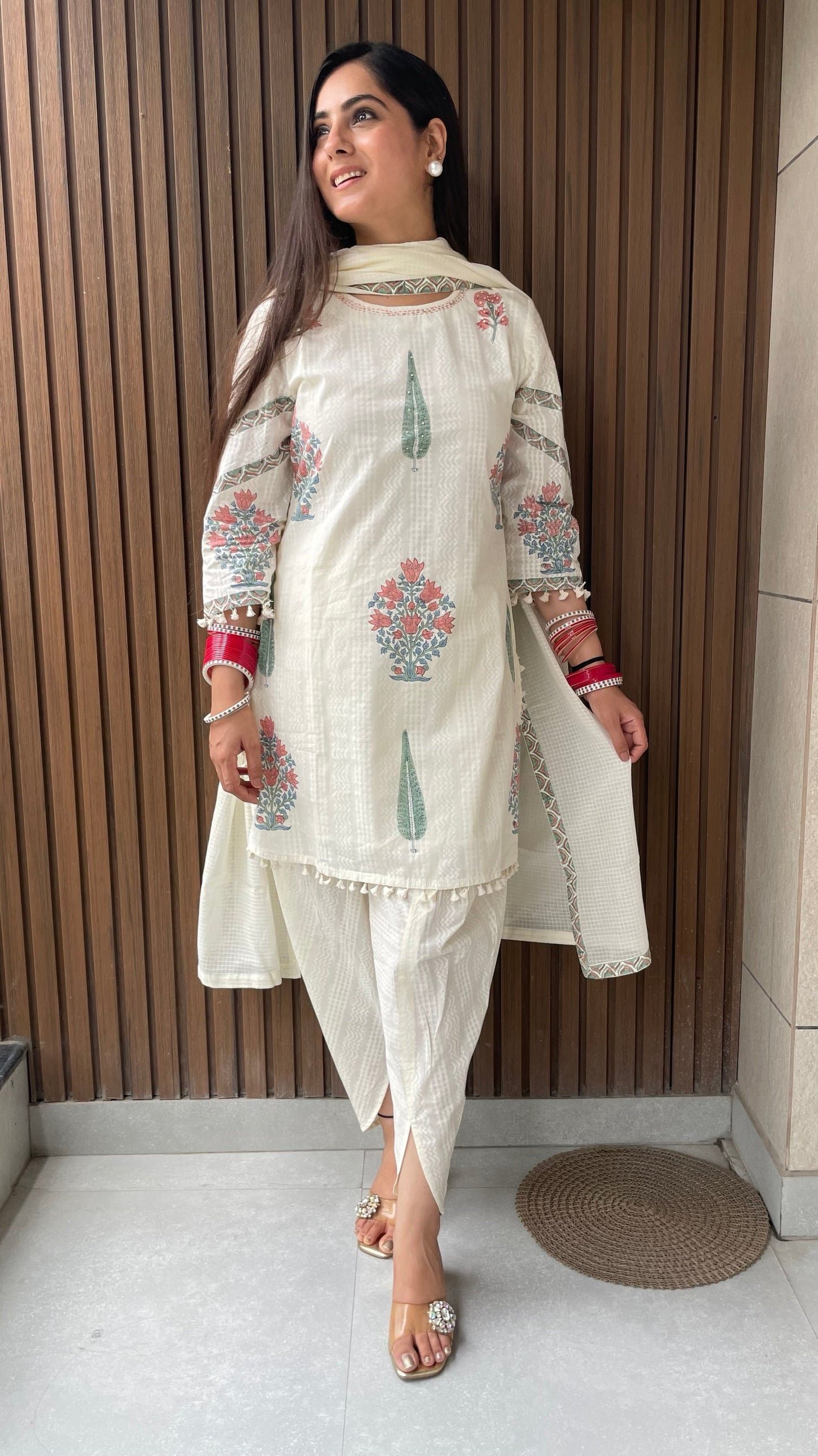 Naira Cream Block Printed Suit