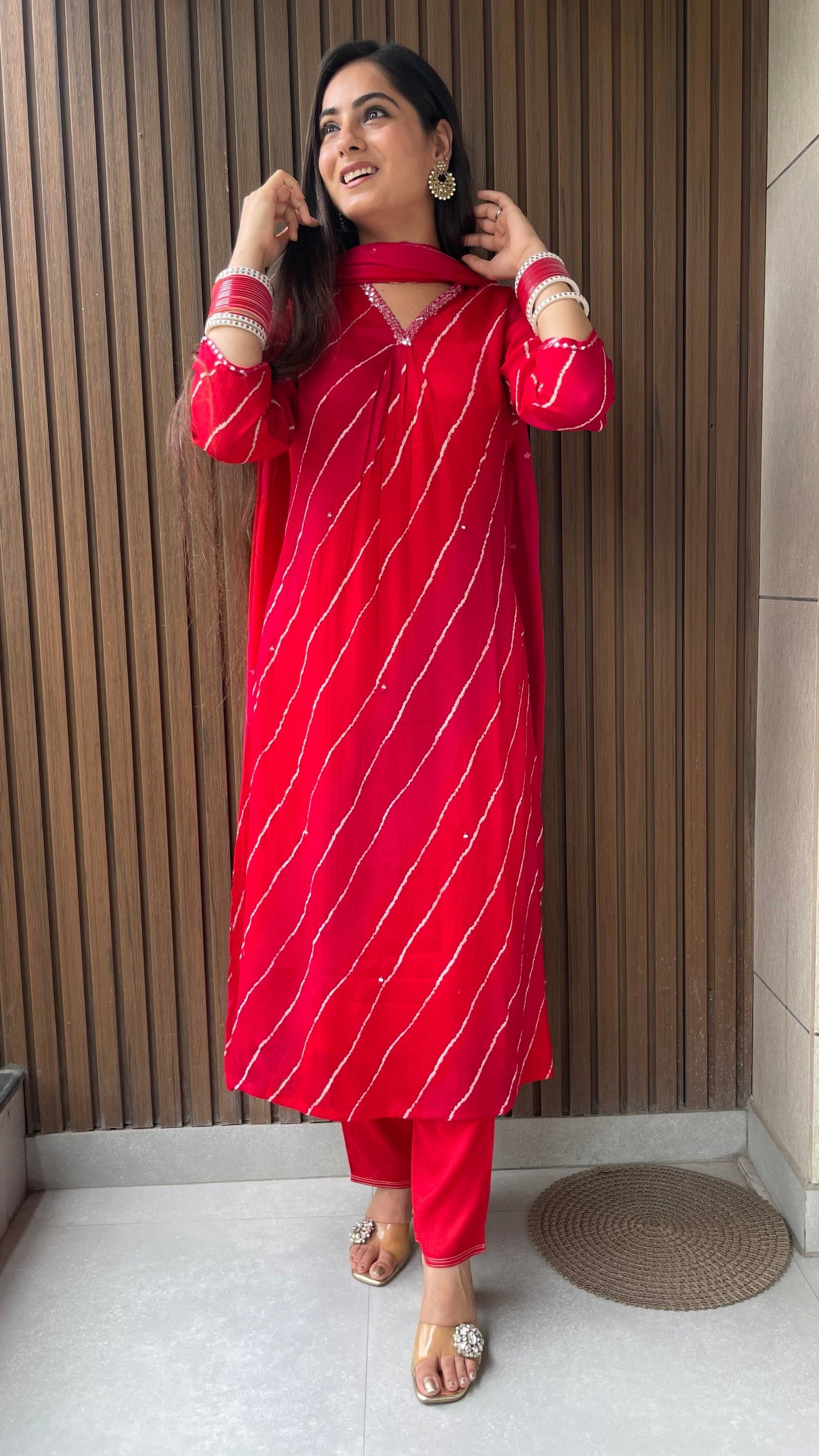 Kavita Red Chinnon A-line Suit