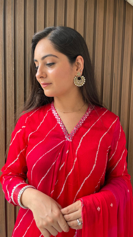 Kavita Red Chinnon A-line Suit