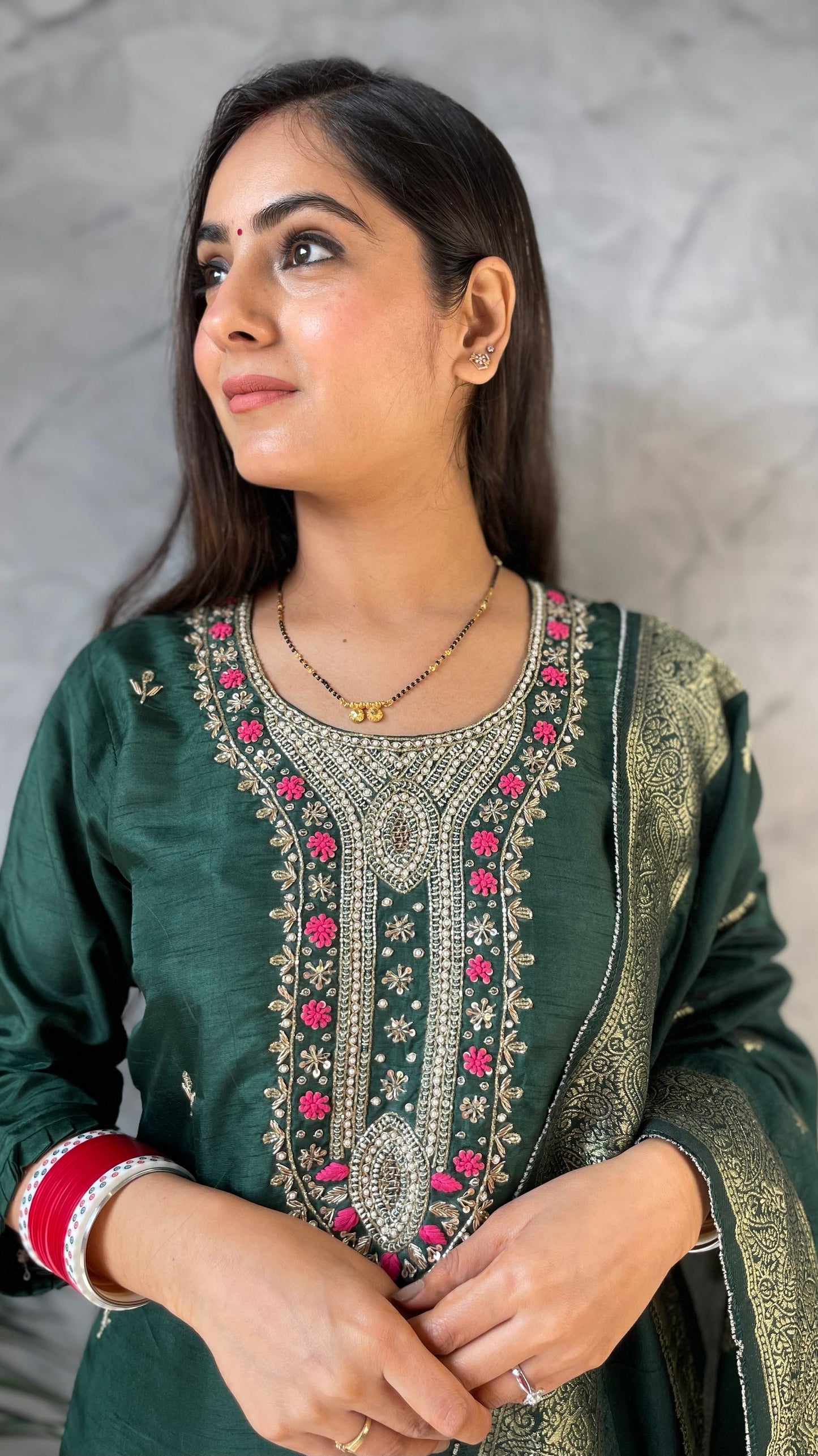 Veena Green Silk Suit