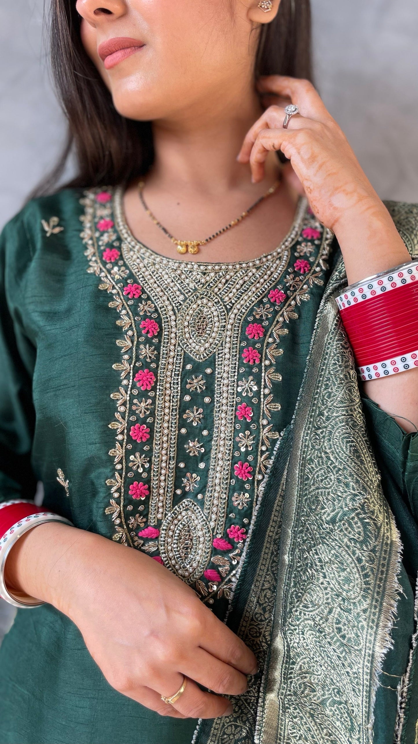 Veena Green Silk Suit