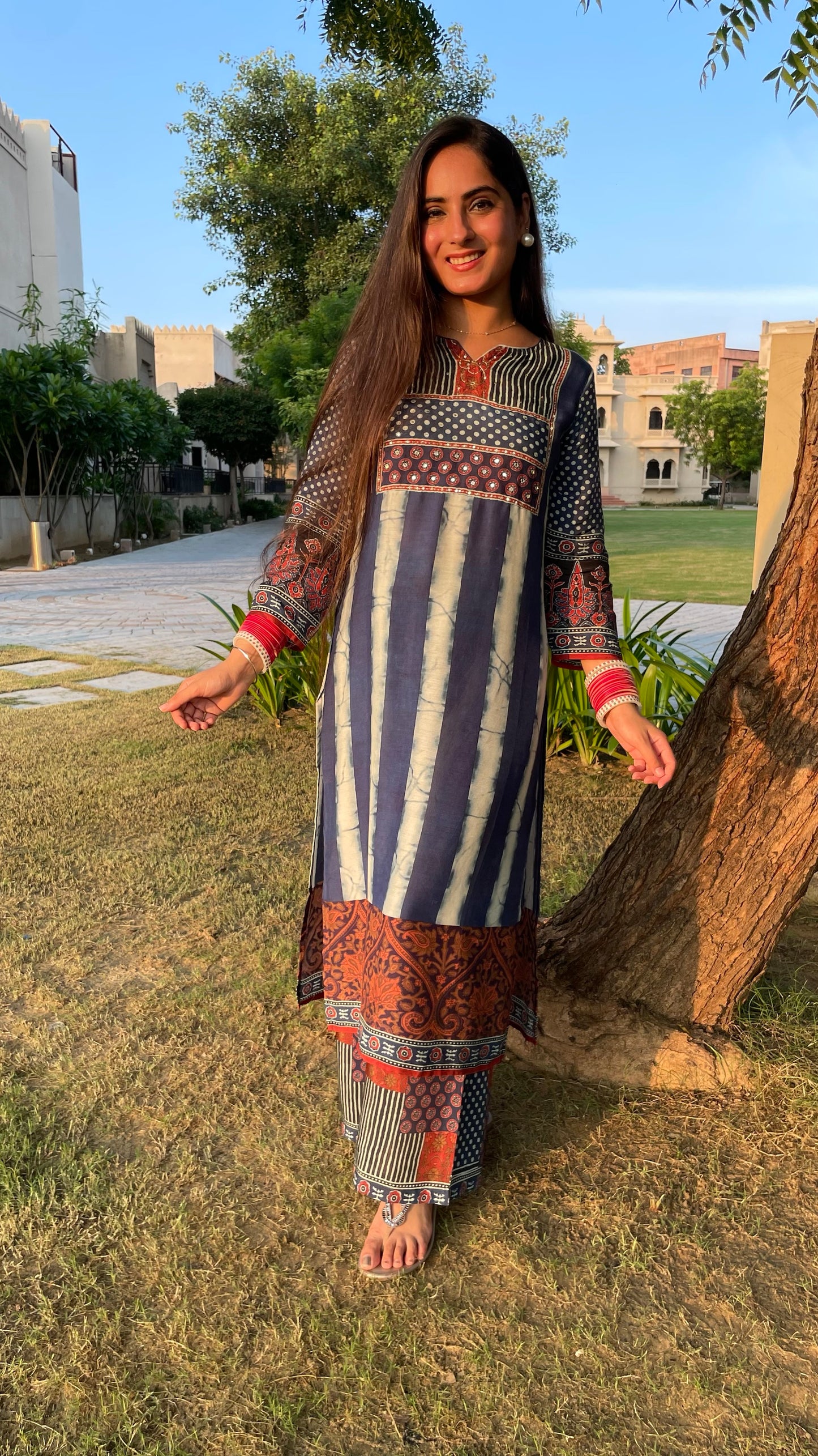 Kinjal Blue Muslin Coord Set