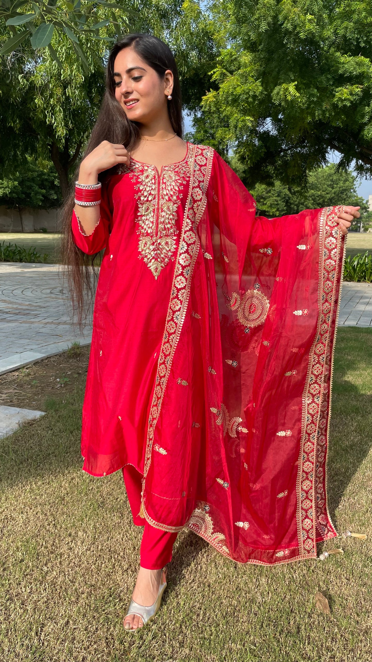 Radha Red Embroidered Suit