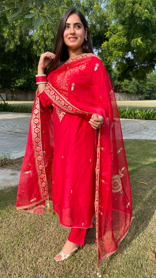 Radha Red Embroidered Suit