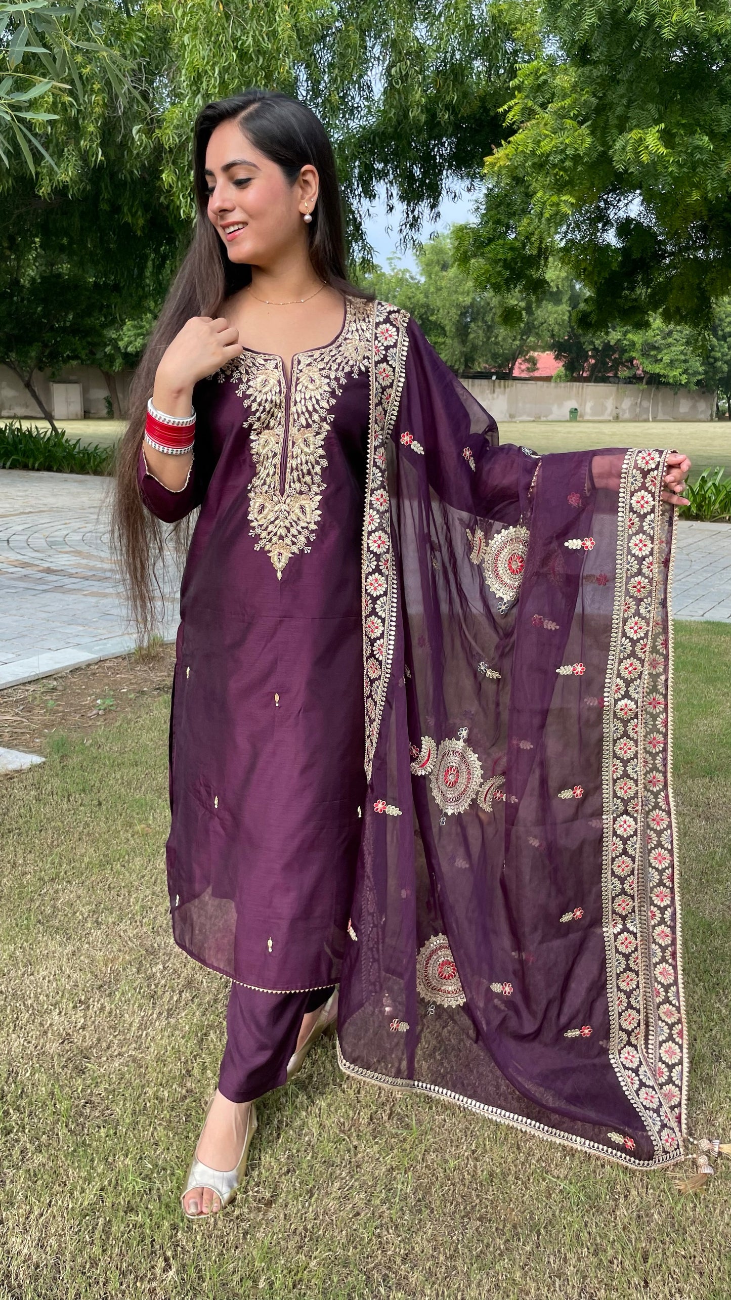 Radha Wine Embroidered Suit