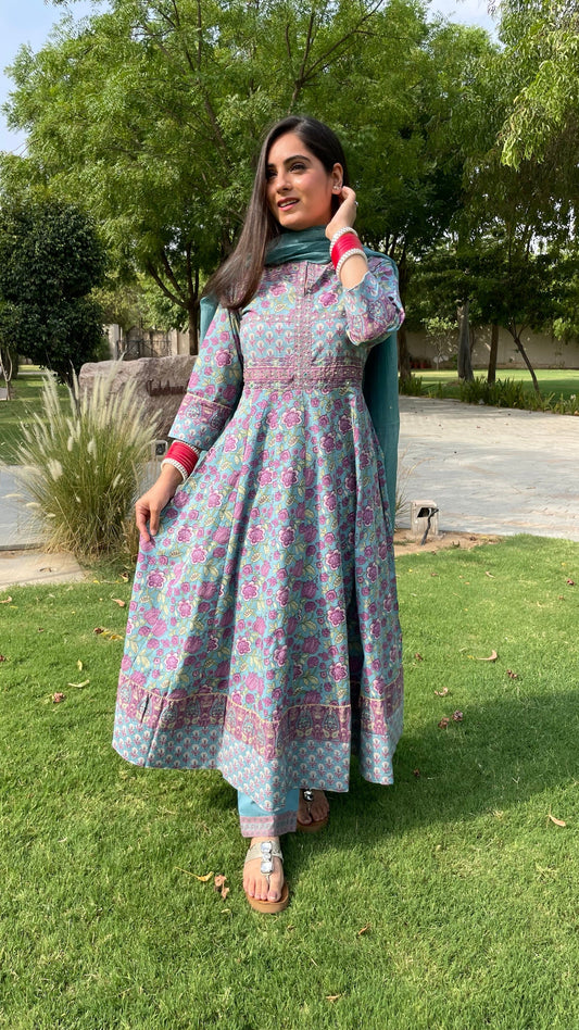 Gauri Cyan Anarkali Suit