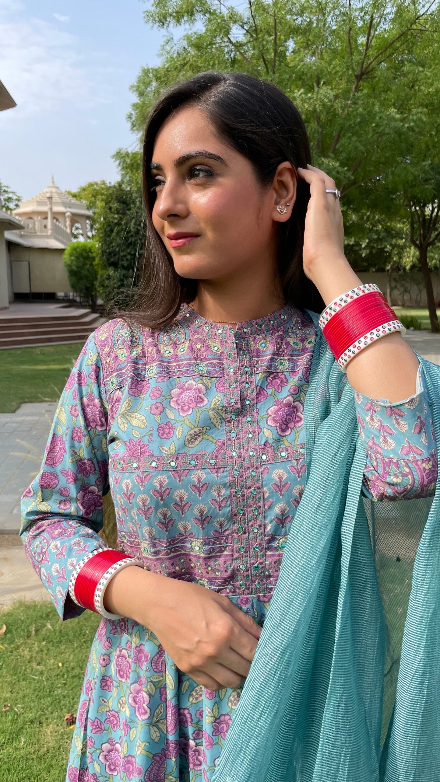 Gauri Cyan Anarkali Suit