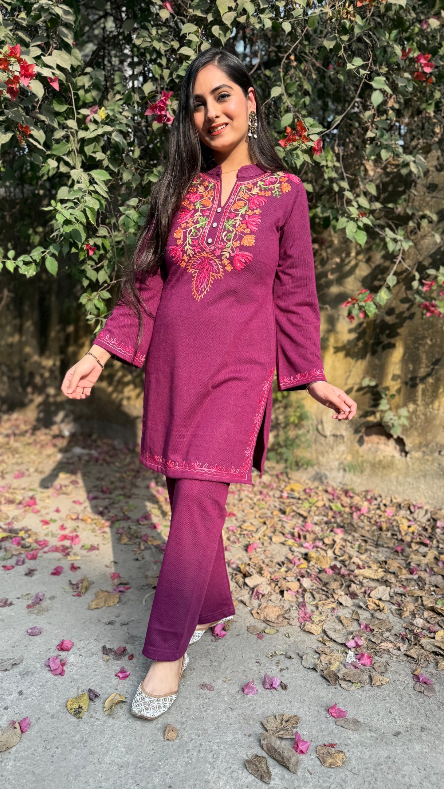 Neha Wine Woollen Coord Set