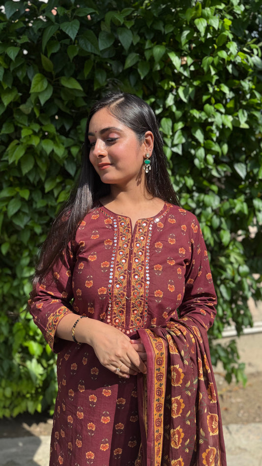 Kriti Maroon Floral Sharara Suit