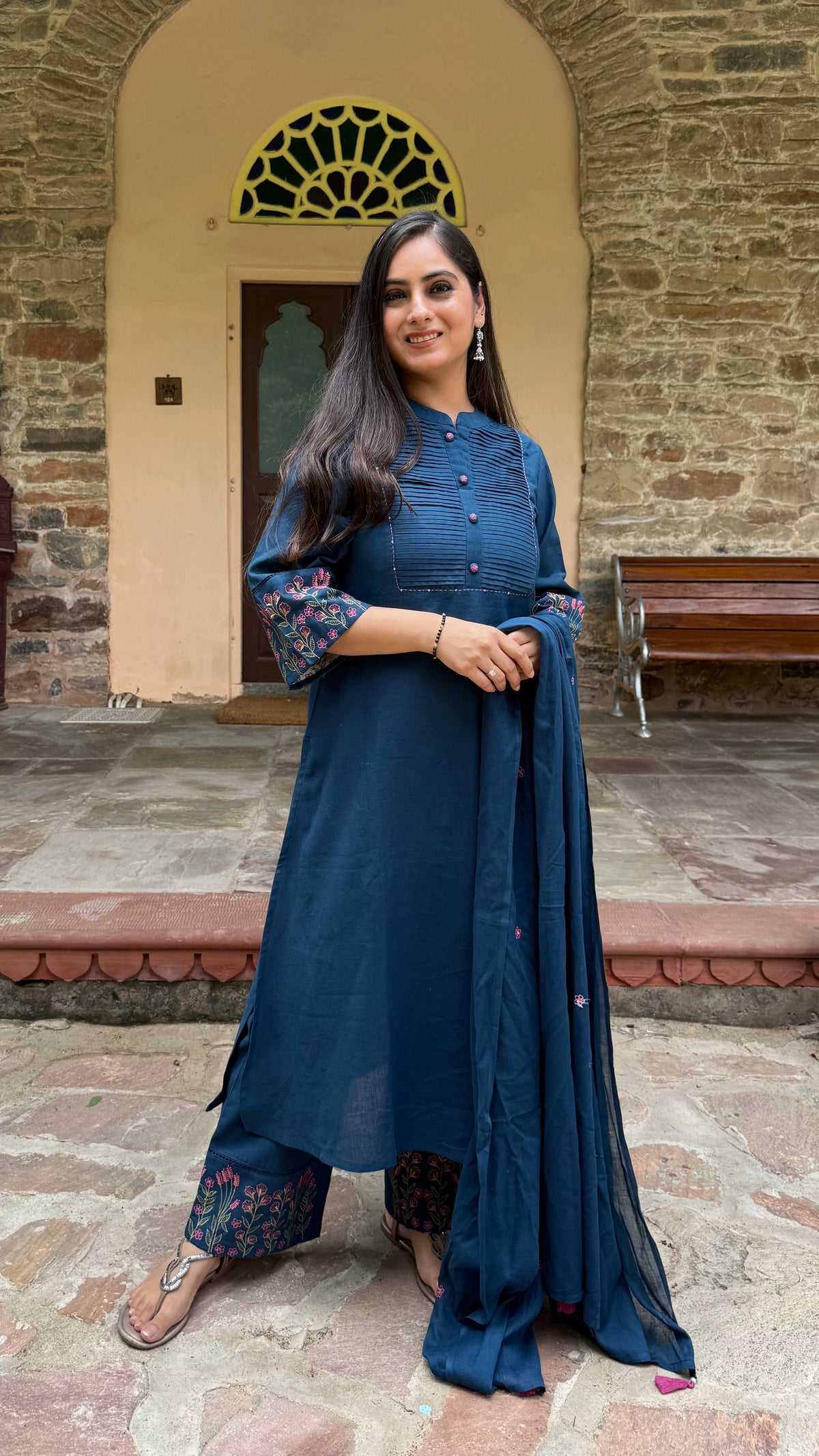 Meher Navy Pintuck Suit
