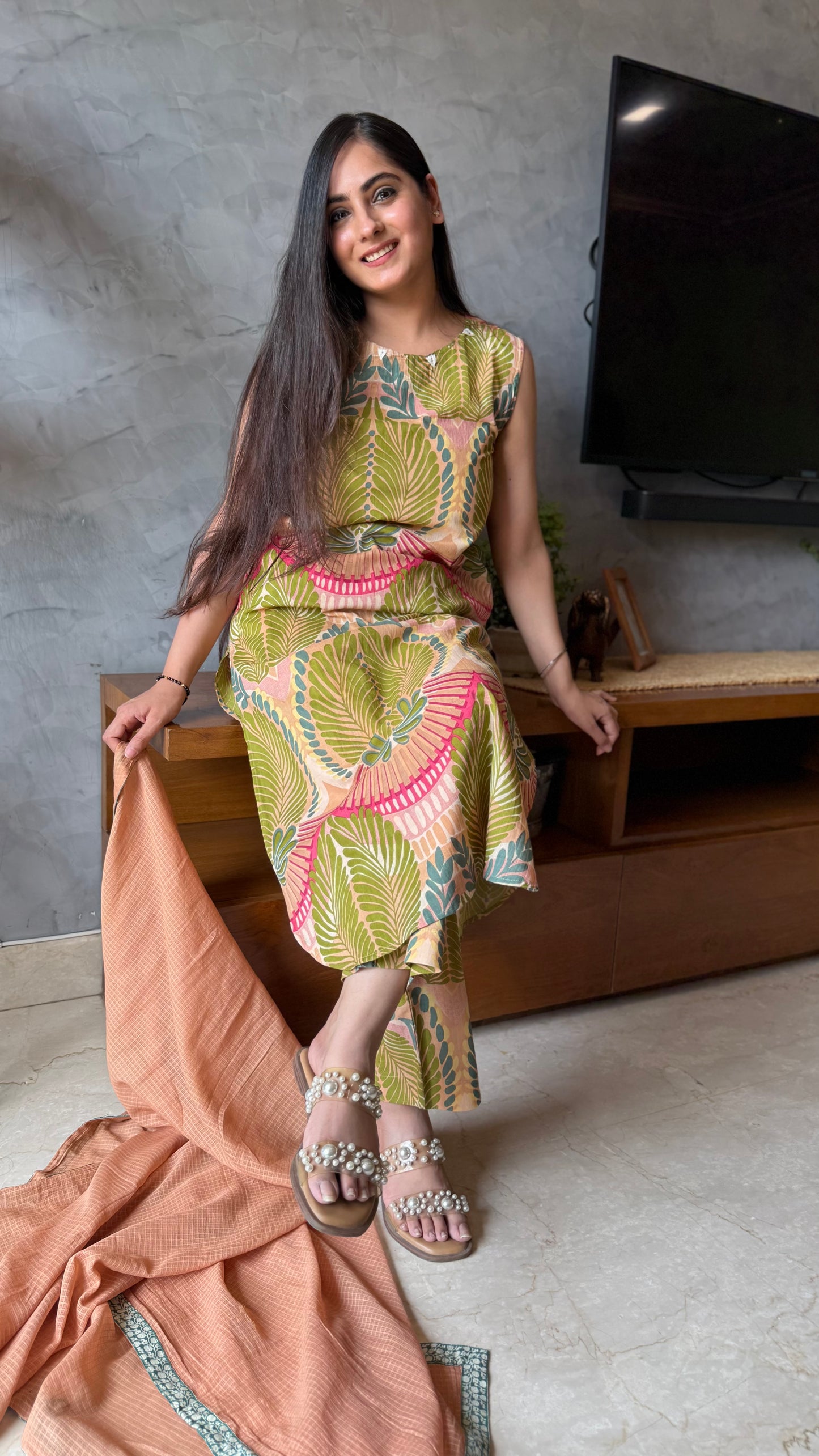 Shagun Beige Sleeveless Suit