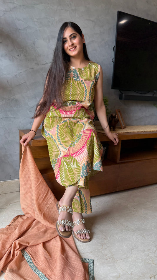 Shagun Beige Sleeveless Suit