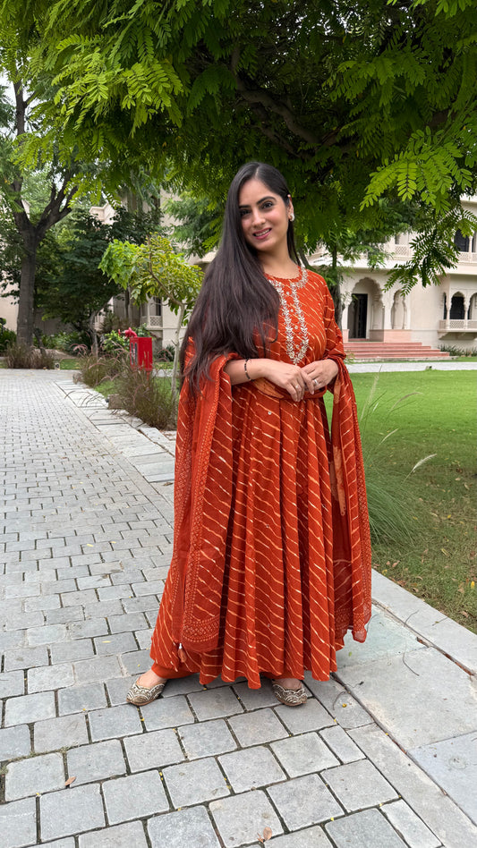 Kyra Rust Leheriya Anarkali Set