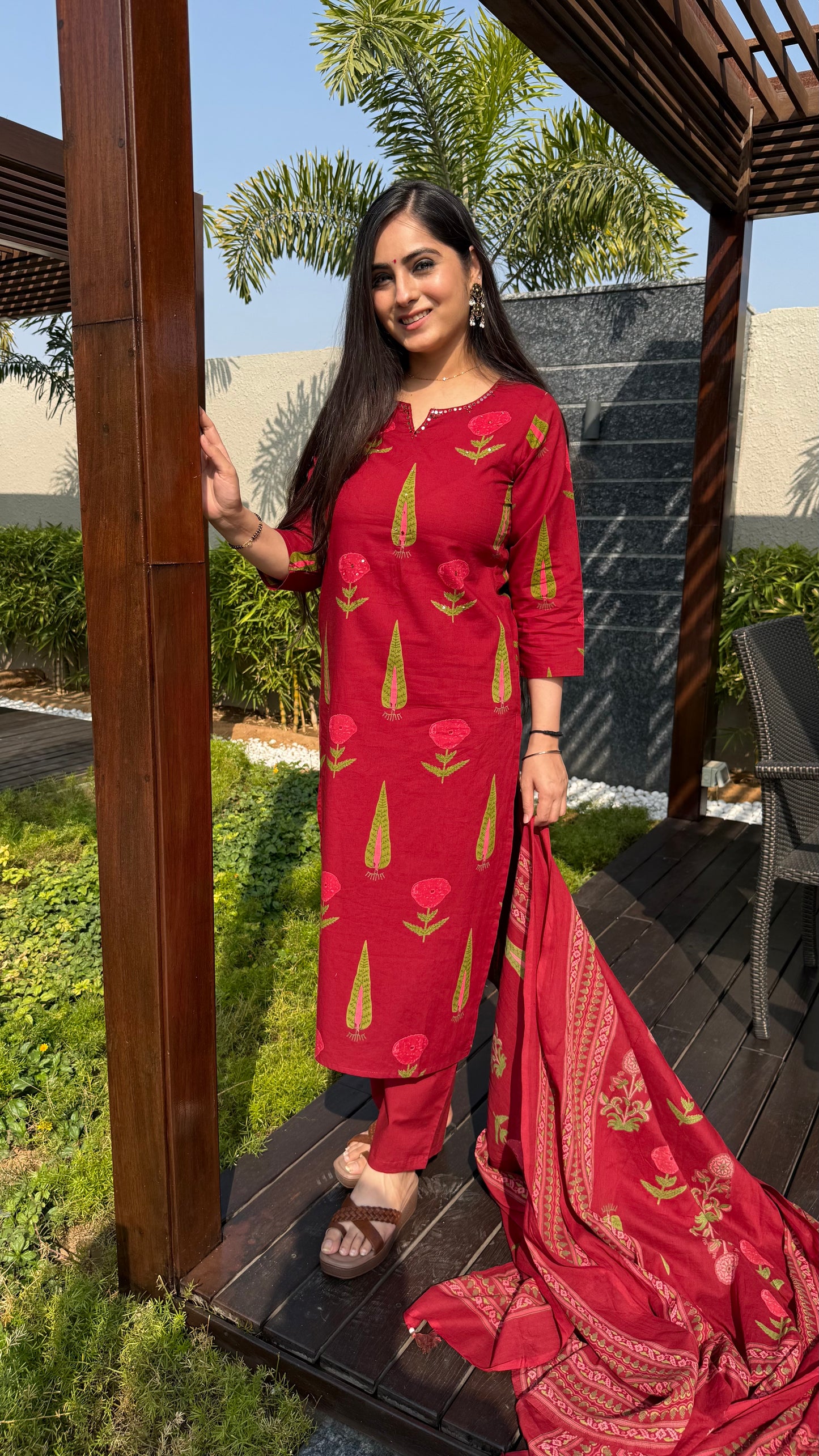 Misha Maroon Cotton Suit