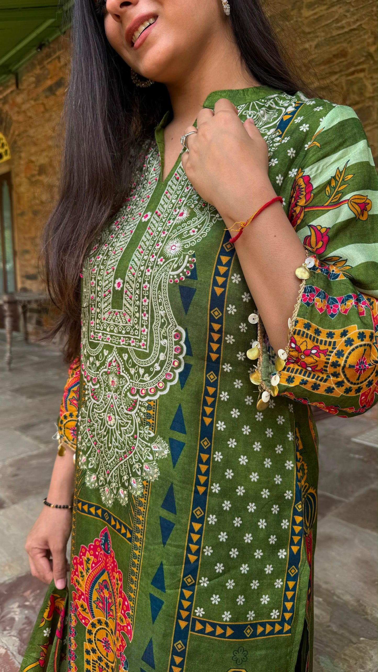 Meher Green Mandala Print Suit