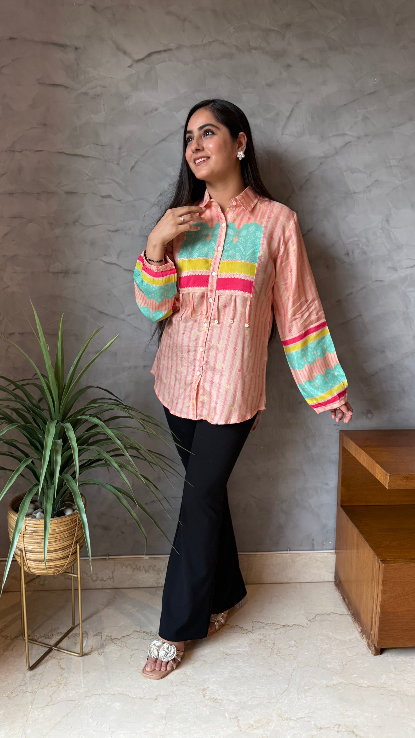 Peach Pastel Printed Shirt Top