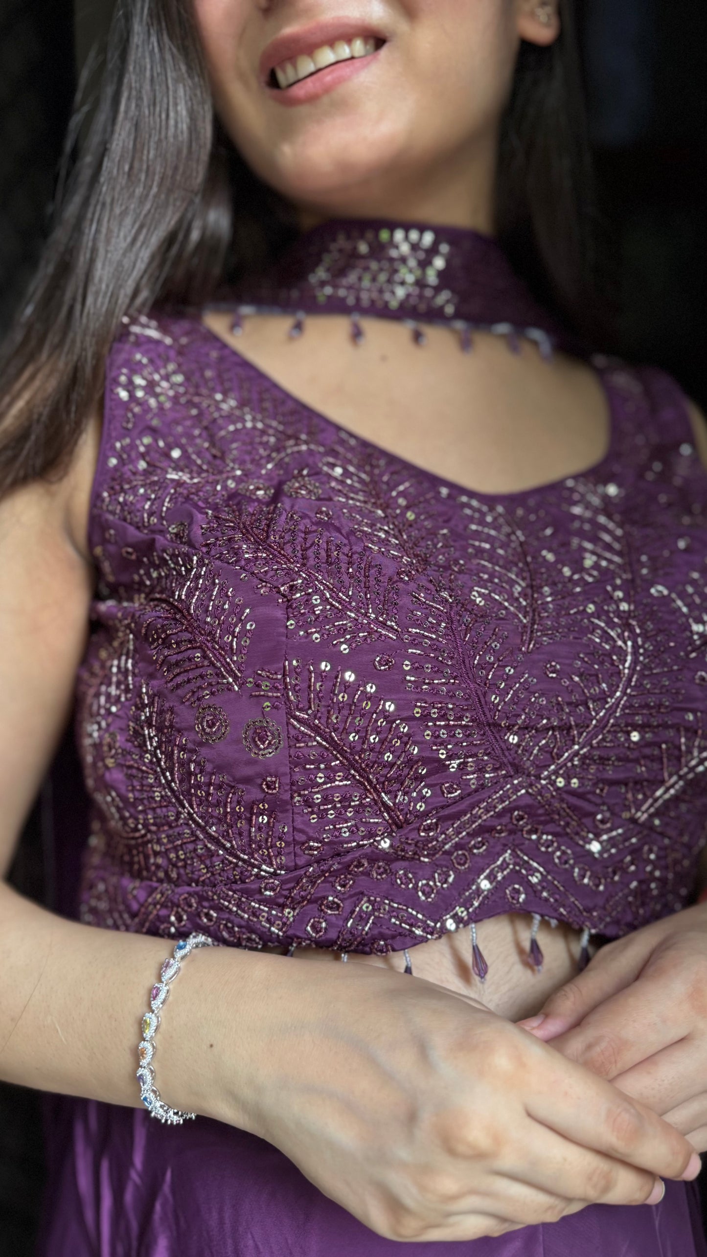 Diya Wine Embroidered Set