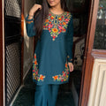 Ritu Teal Green Woollen Embroidered Coord Set