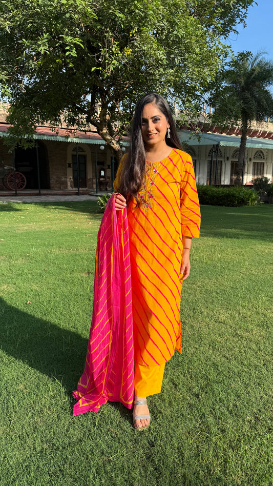 Priya Yellow Leheriya Suit Set