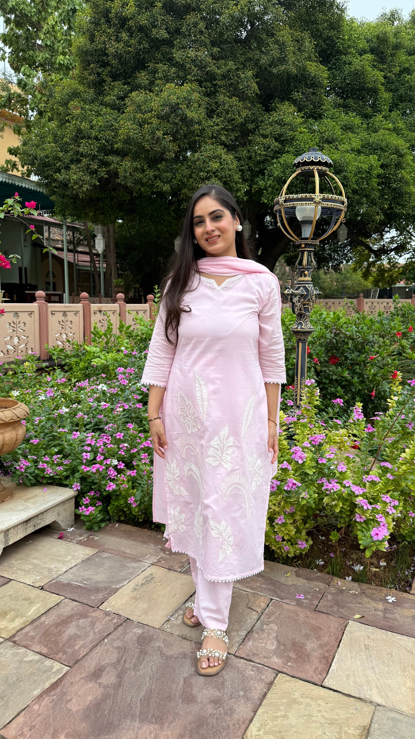 Pink Applique Suit Set