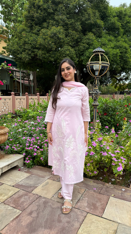 Pink Applique Suit Set