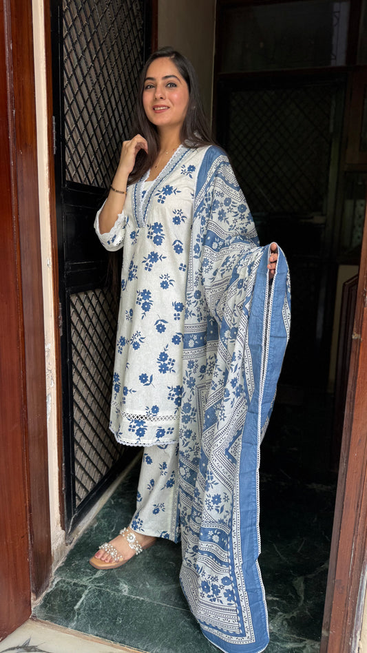 Shivani White Blue Palazzo Suit