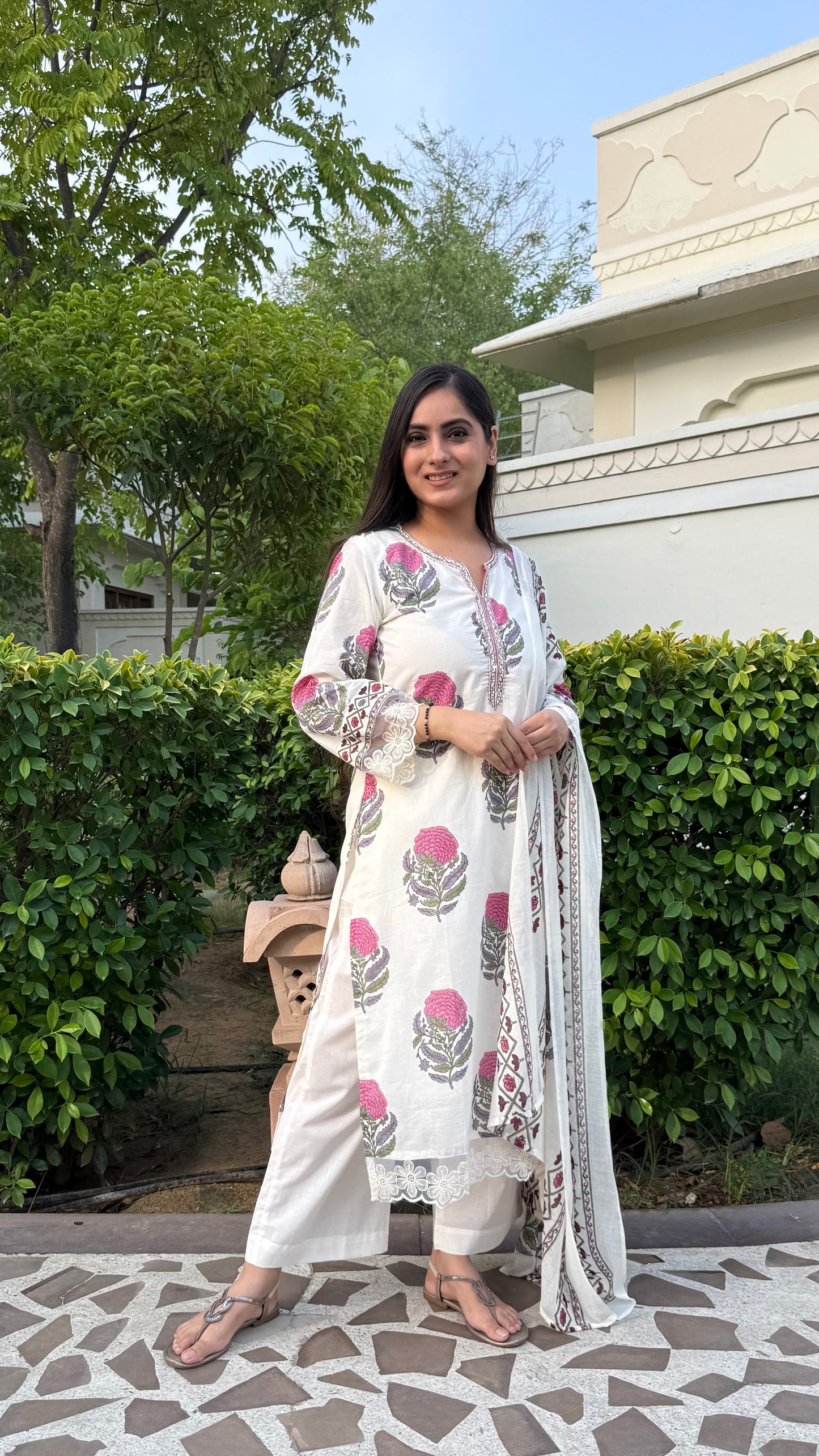 Gul Off White Printed Suit
