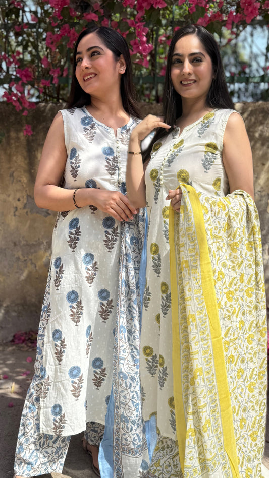 Raha White Sleeveless Suit