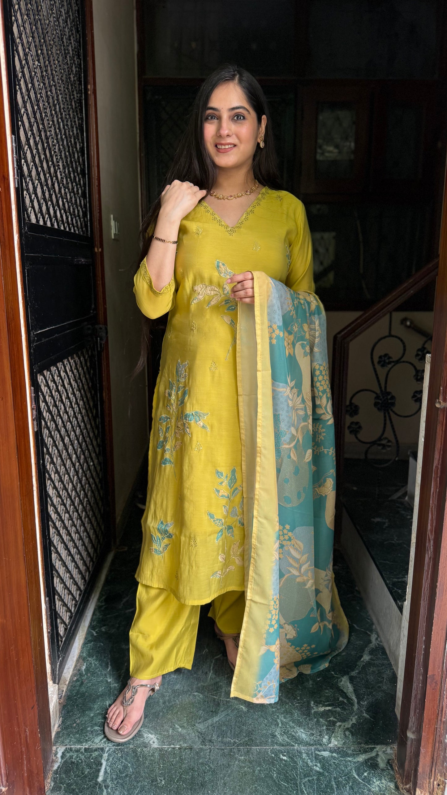 Meera Mustard Mul Chanderi Suit