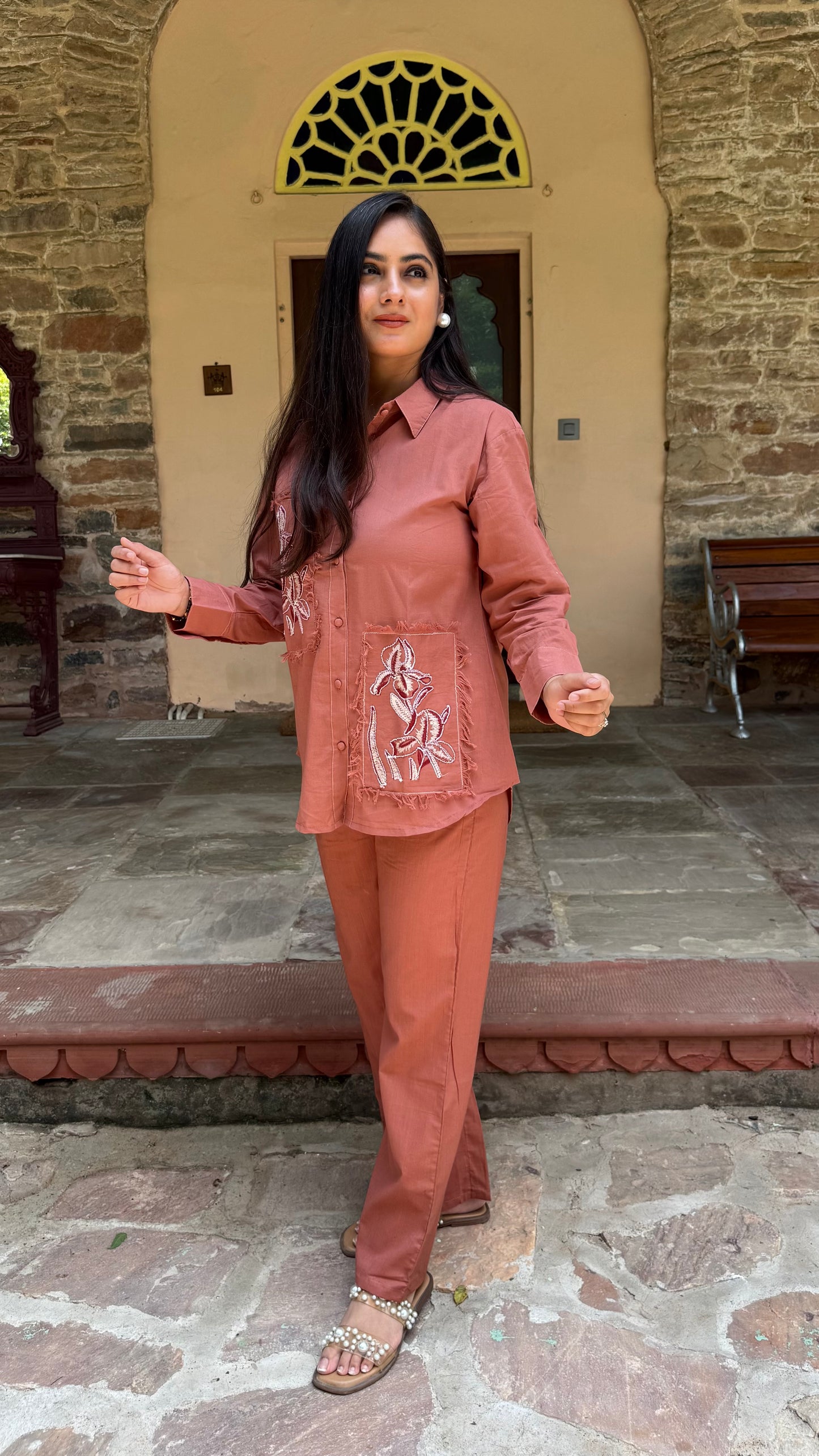 Neha Rust Embroidered Coord Set