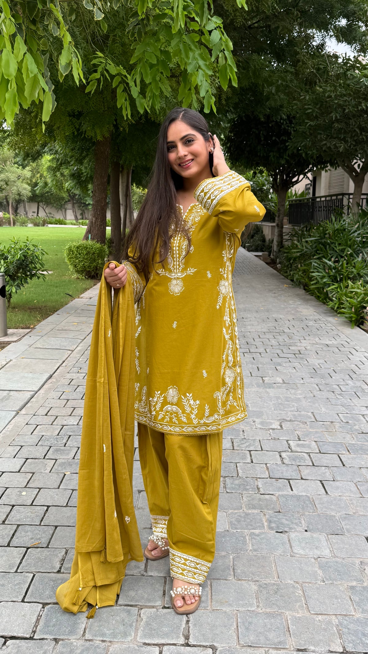 Zoya Mustard Green Farshi Suit