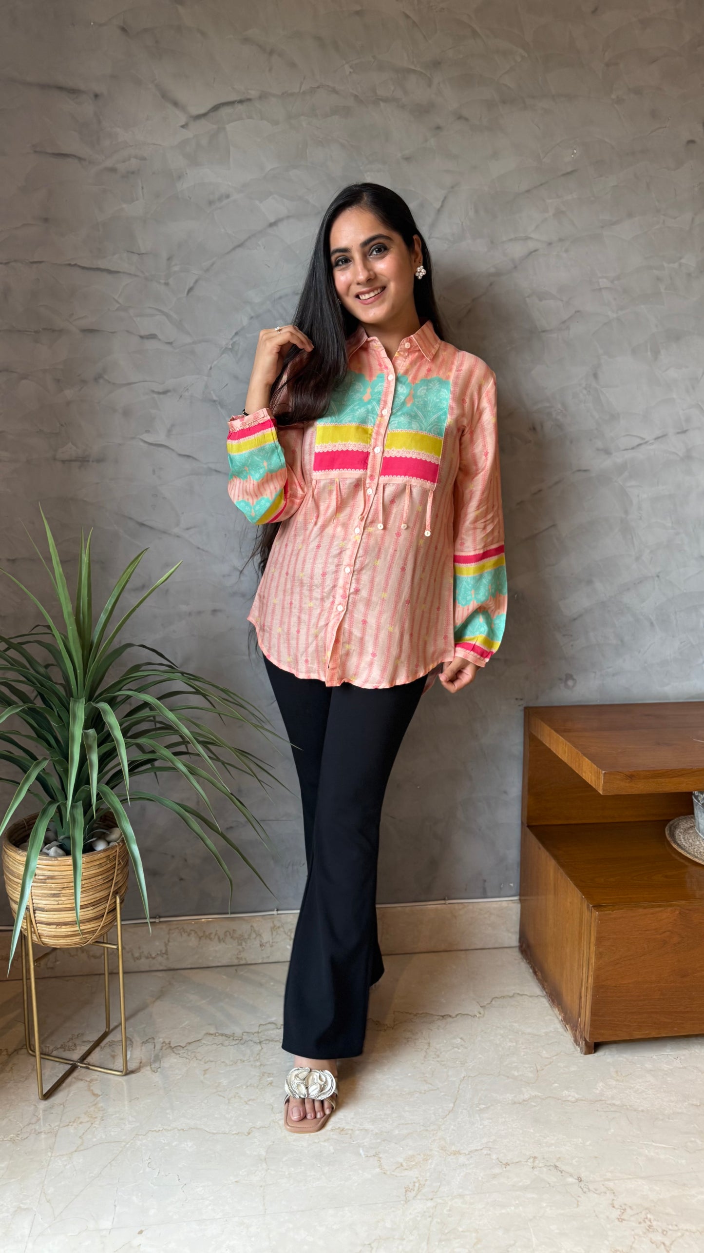 Peach Pastel Printed Shirt Top
