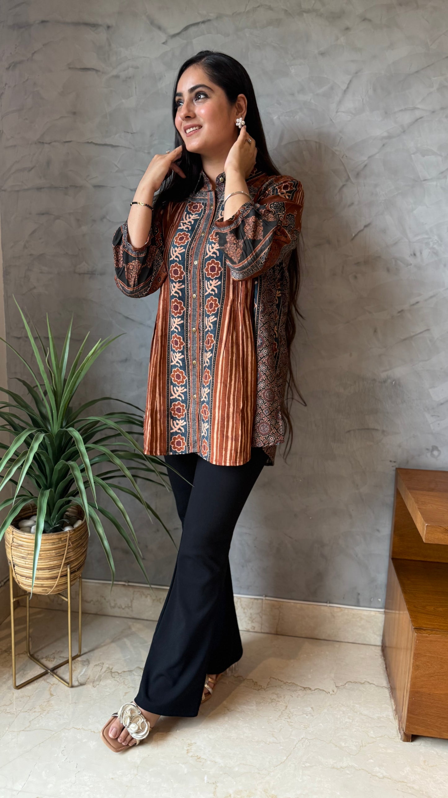 Brown Striped Printed Top