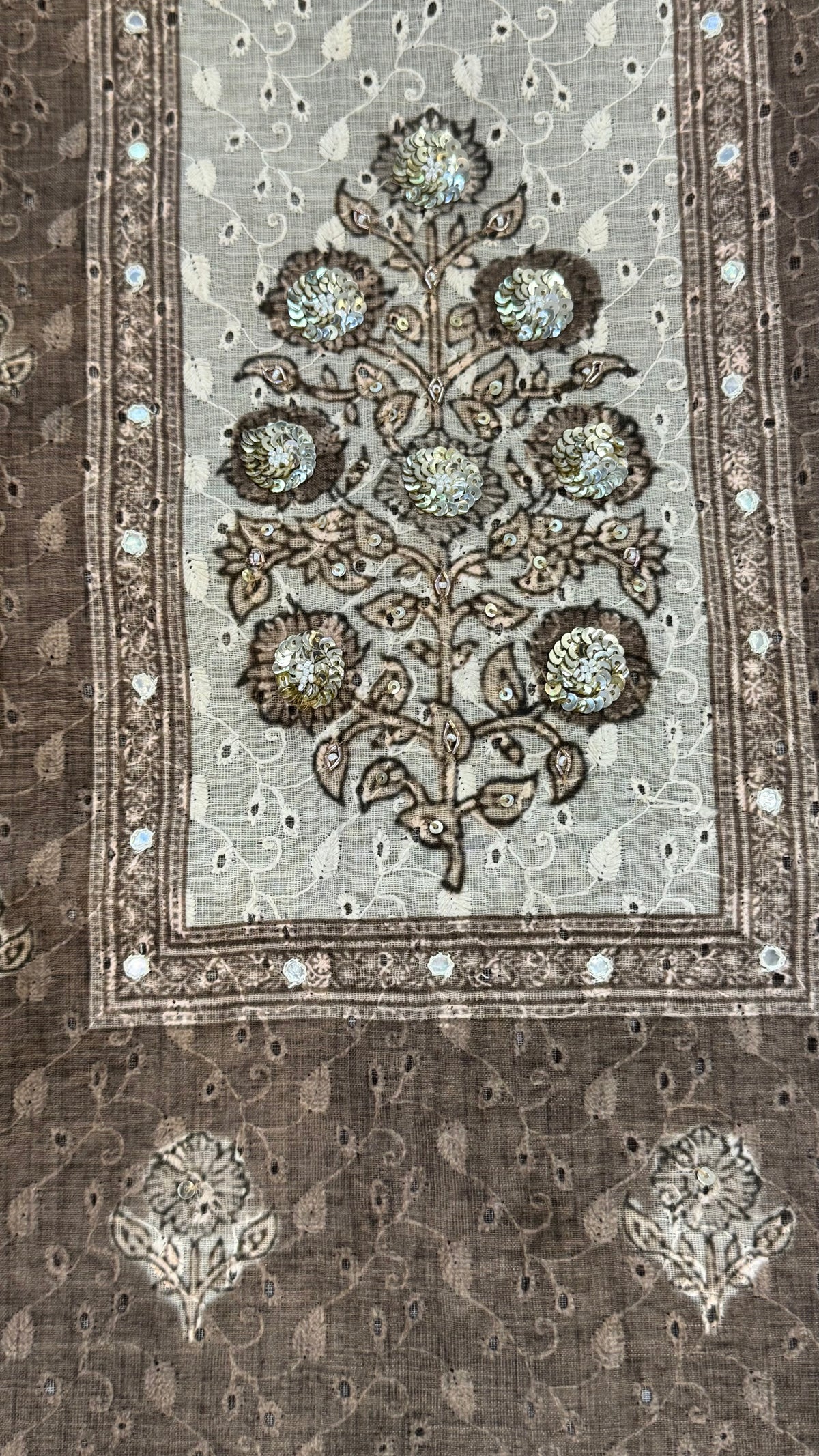 Zara Brown Schiffli Unstitched Suit