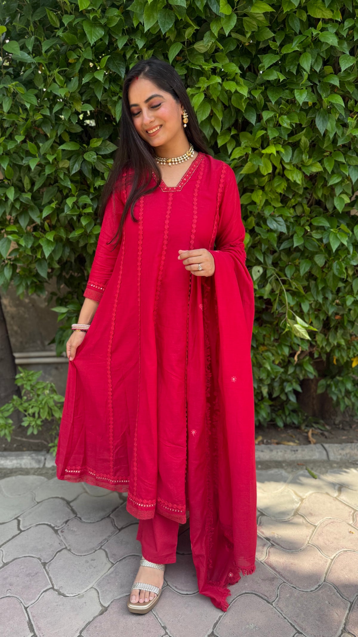 Nia Ruby Red Anarkali Suit