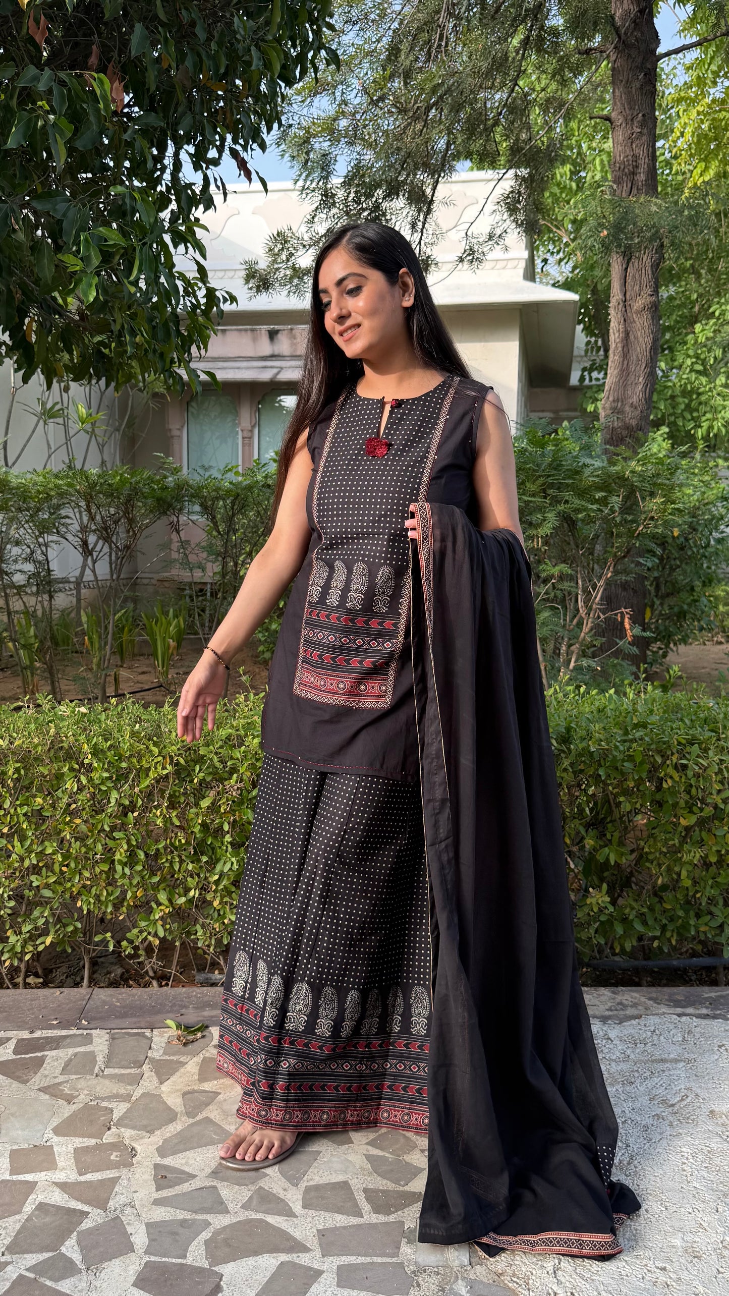 Black Flared Sharara Suit