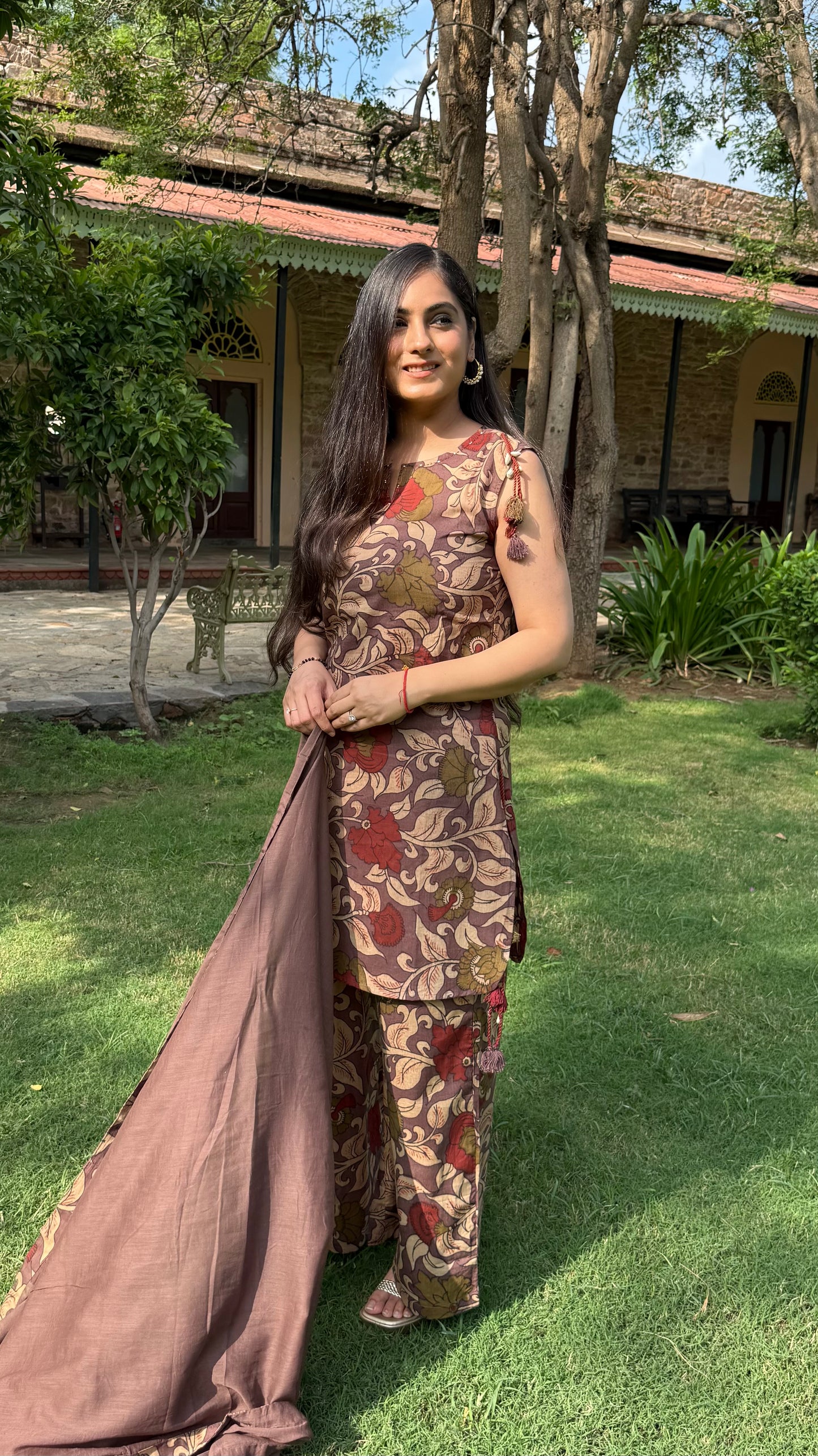 Mauve Floral Kalamkari Suit Set