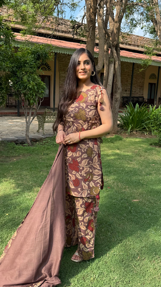 Mauve Floral Kalamkari Suit Set