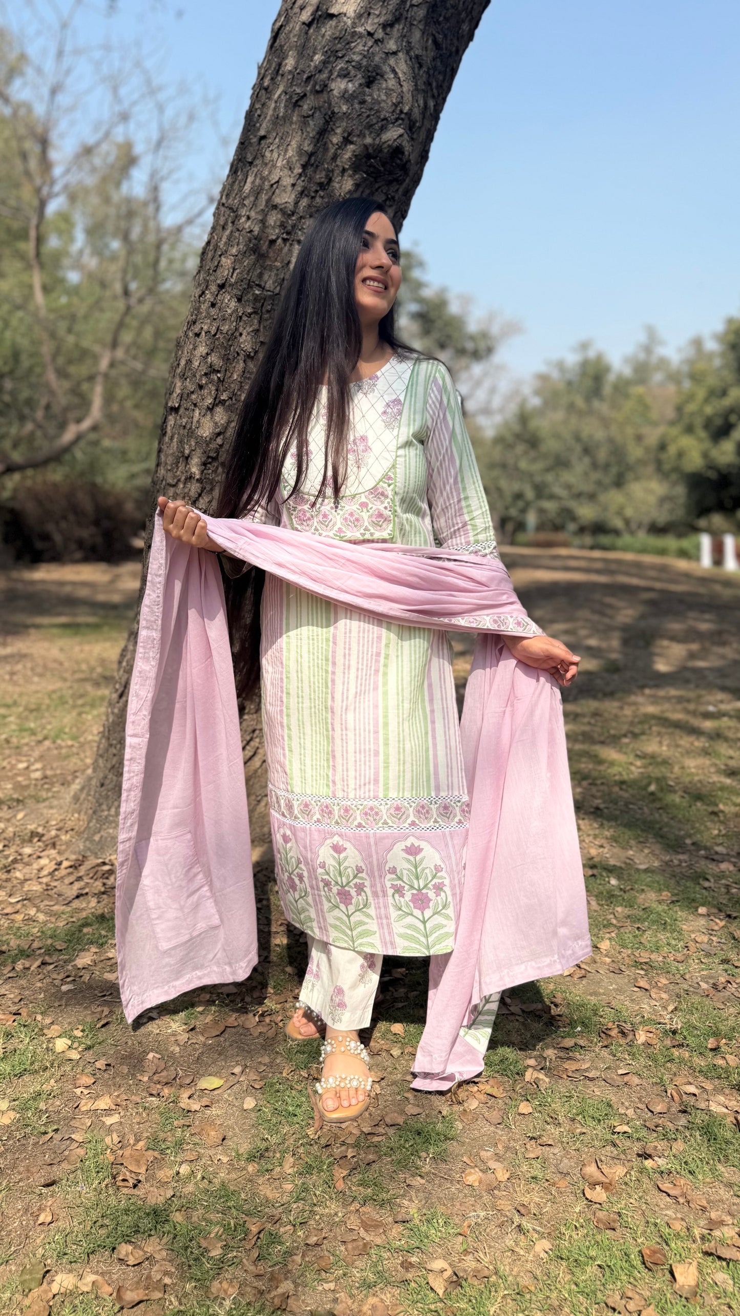 Komal Cream Lilac Cotton Suit