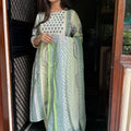 Meena Cream Blue Cotton Suit