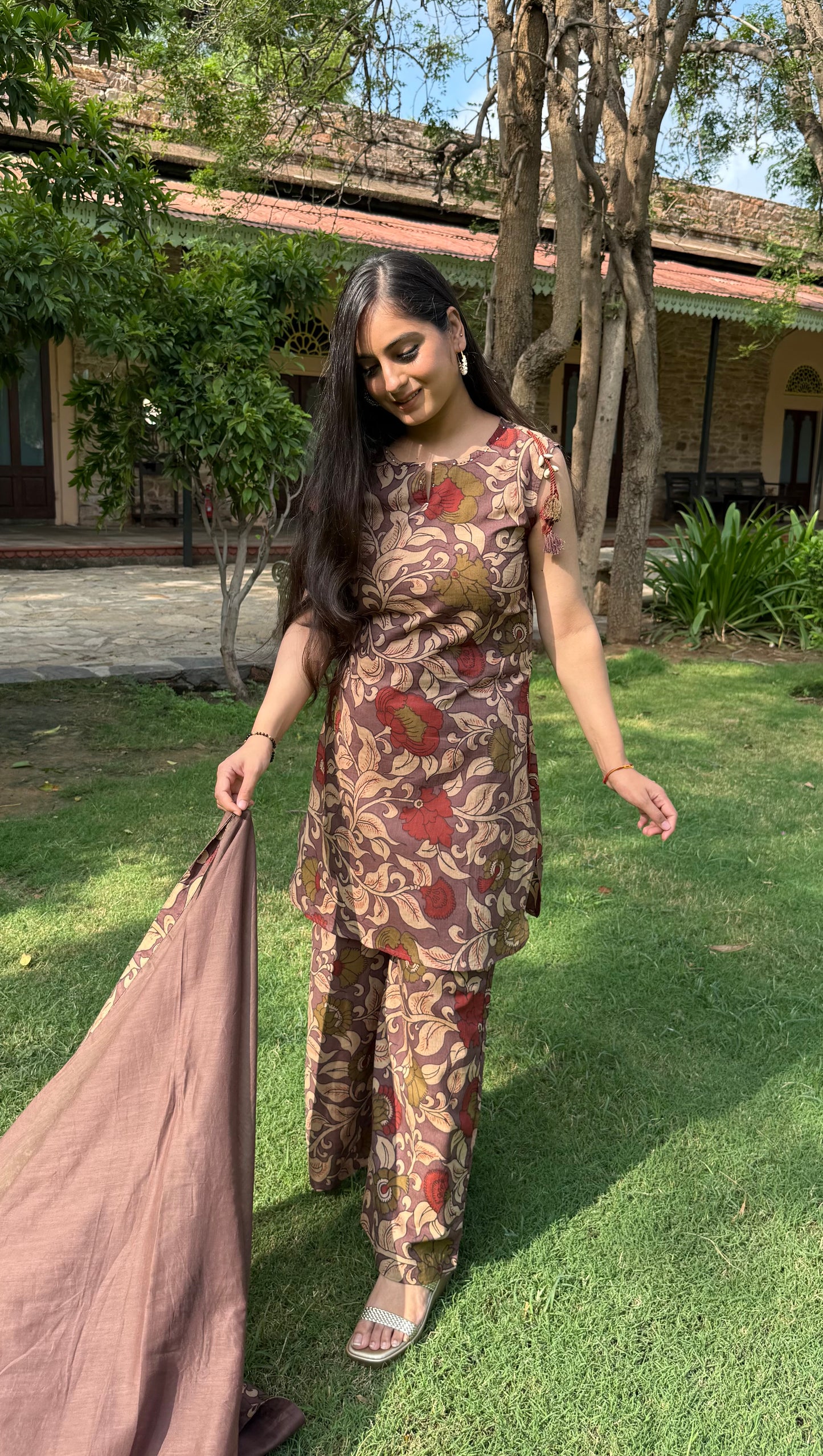 Mauve Floral Kalamkari Suit Set