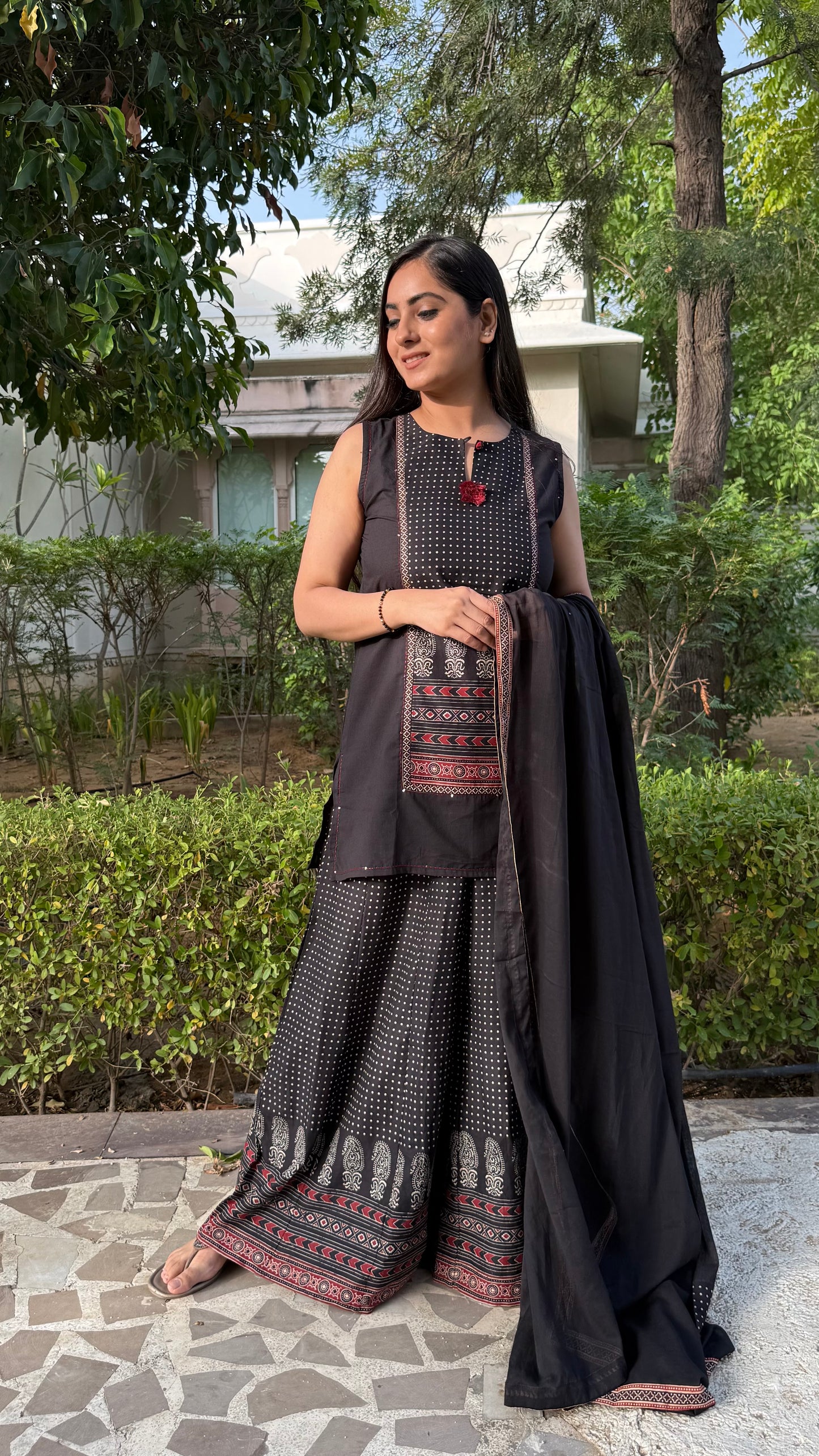 Black Flared Sharara Suit