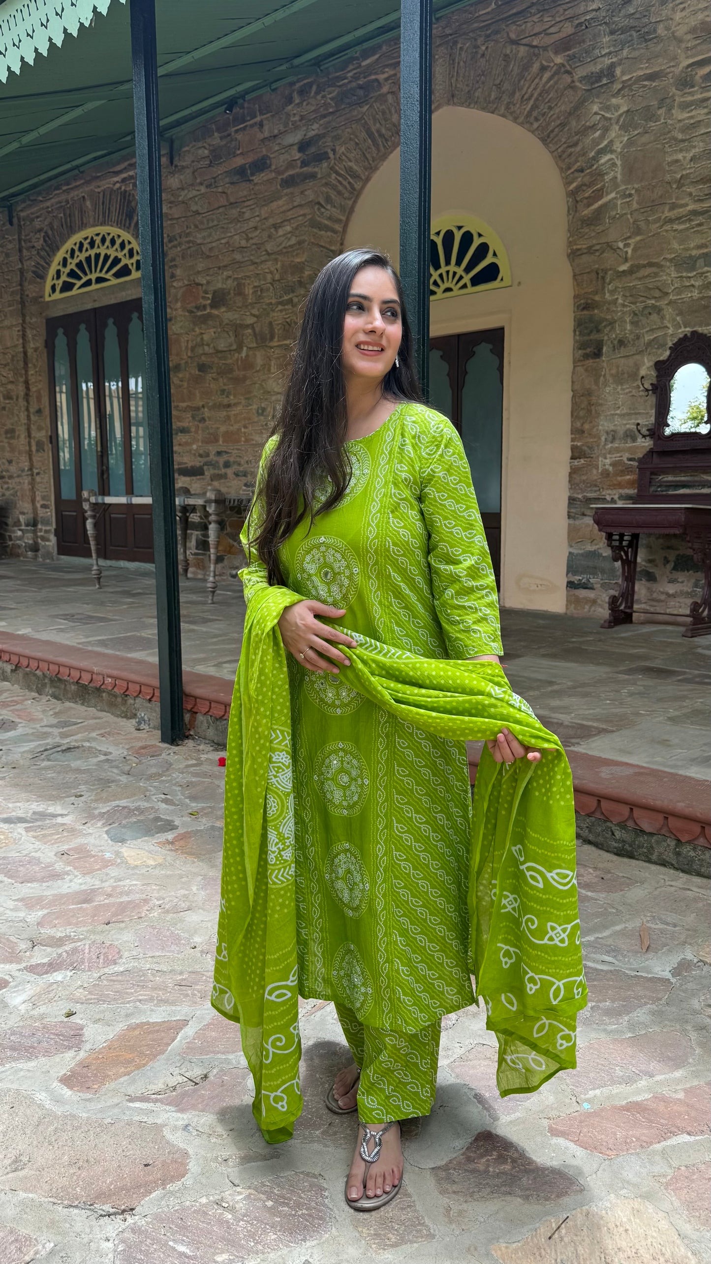 Green Bandhej Suit Set